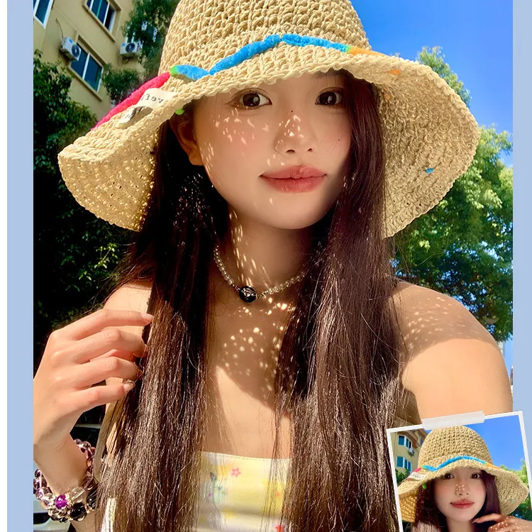 BOOLFEN Paper Reed Bucket Hats Women's-3