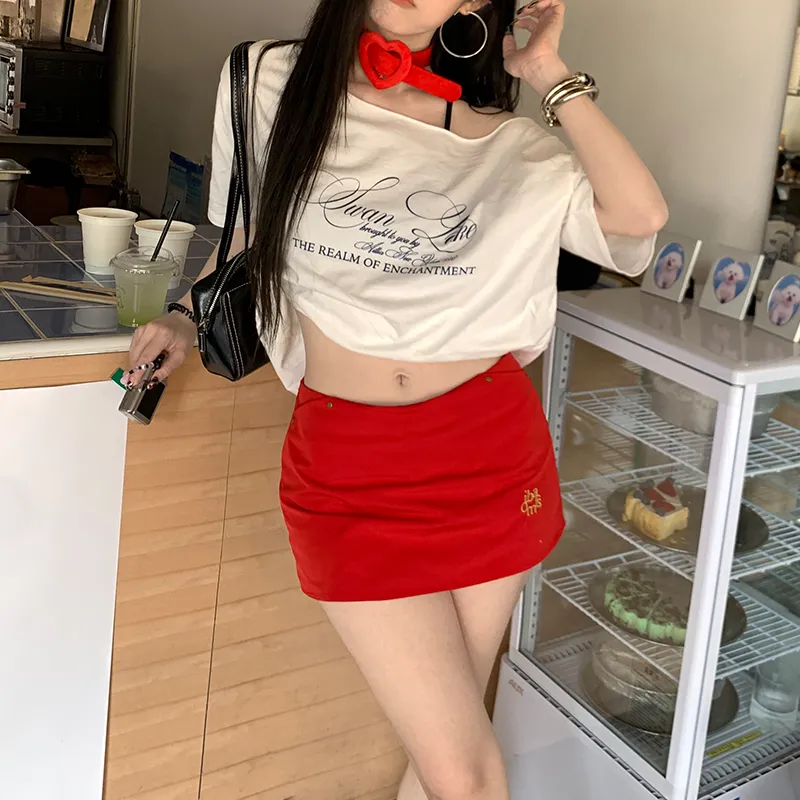 ZRZV Casual Short Skirts Women's Red Mambo-3