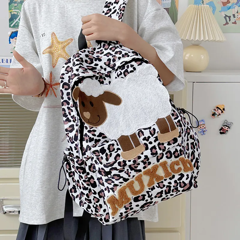 Moonshine Nylon Backpack Unisex White Leopard Print-1