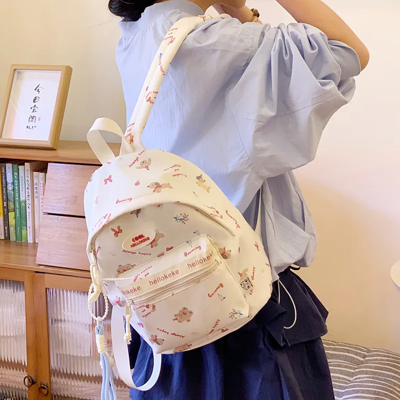 Moonshine Nylon Fabric Backpack Women's Blue/White/White & Brown/White & Blue-6