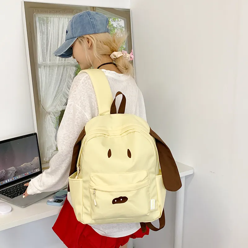 Moonshine Nylon Fabric Backpack Unisex White/Khaki/Yellow-10