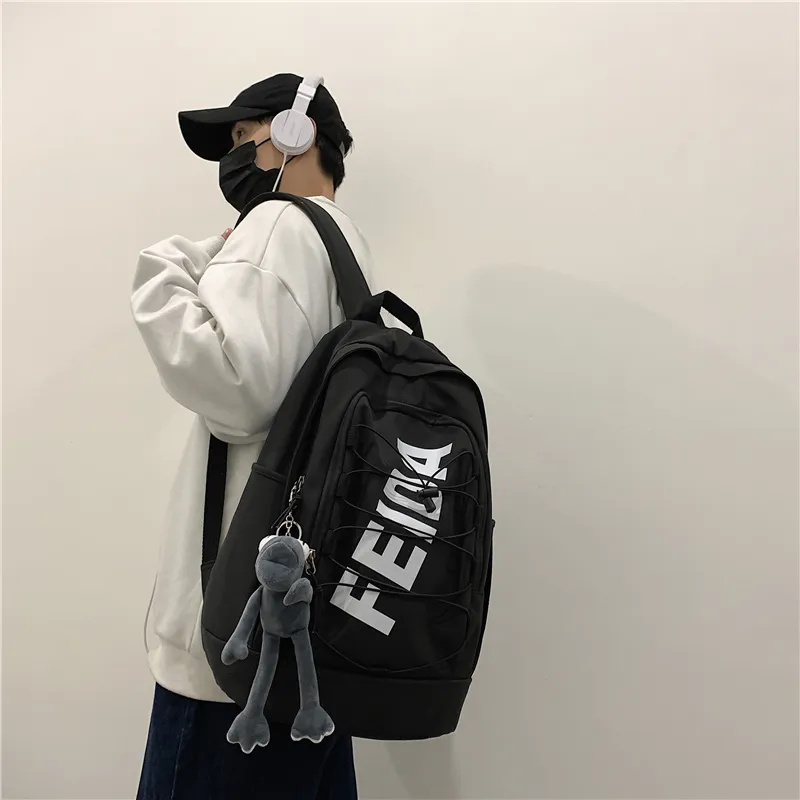 Moonshine Nylon Student Backpack Large Size Unisex Black/Gray-11