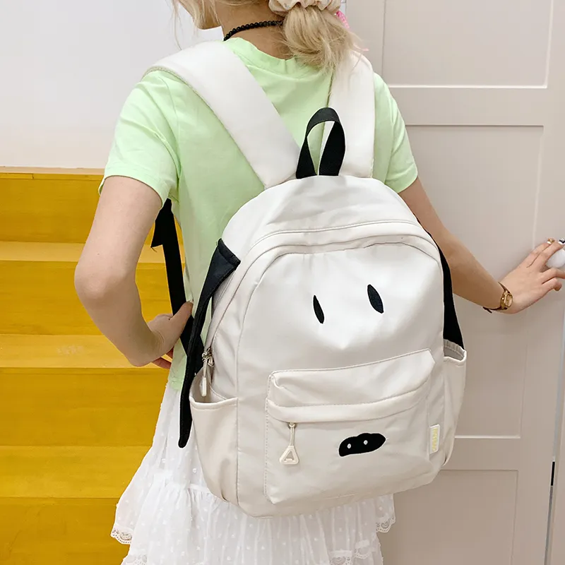 Moonshine Nylon Fabric Backpack Unisex White/Khaki/Yellow-1