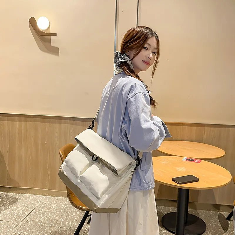 Moonshine Nylon Messenger Bag, Shoulder Bag, Crossbody Bag Unisex Black/White/Gray-7