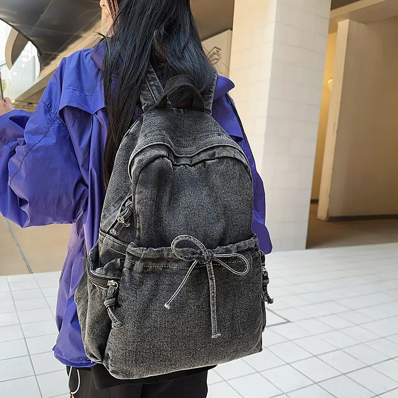 Moonshine Denim Backpack Unisex Dark Blue/Black/Light Blue-4