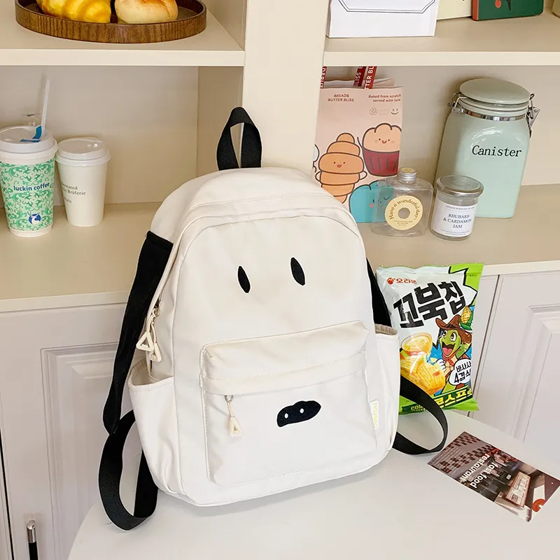 Moonshine Nylon Fabric Backpack Unisex White/Khaki/Yellow-3