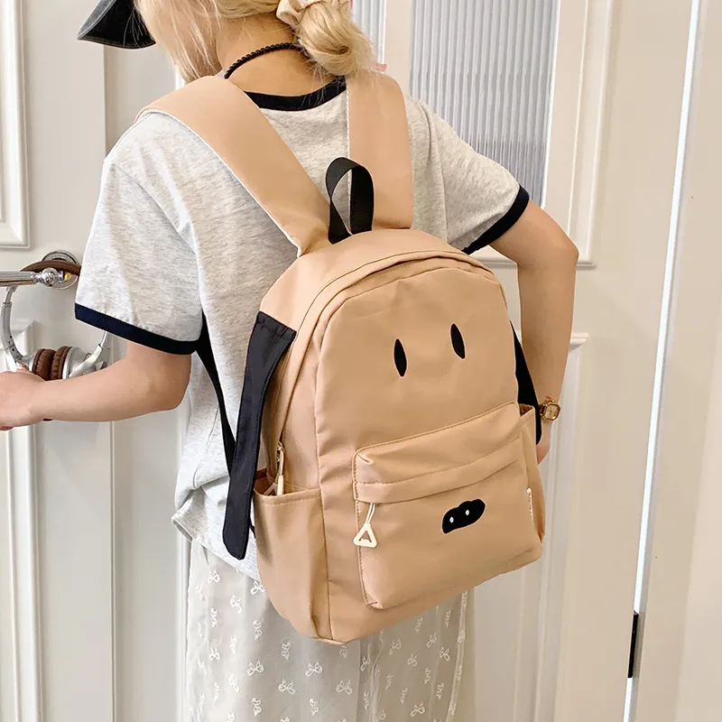 Moonshine Nylon Fabric Backpack Unisex White/Khaki/Yellow-7