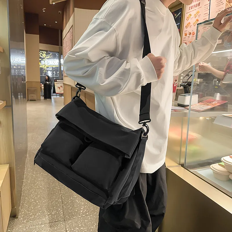 Moonshine Nylon Messenger Bag, Shoulder Bag, Crossbody Bag Unisex Black/White/Gray-1