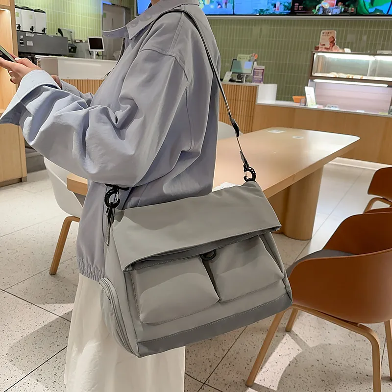 Moonshine Nylon Messenger Bag, Shoulder Bag, Crossbody Bag Unisex Black/White/Gray-9