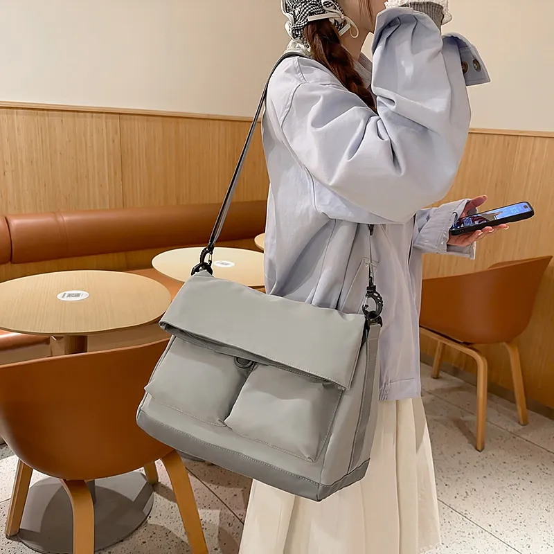 Moonshine Nylon Messenger Bag, Shoulder Bag, Crossbody Bag Unisex Black/White/Gray-10
