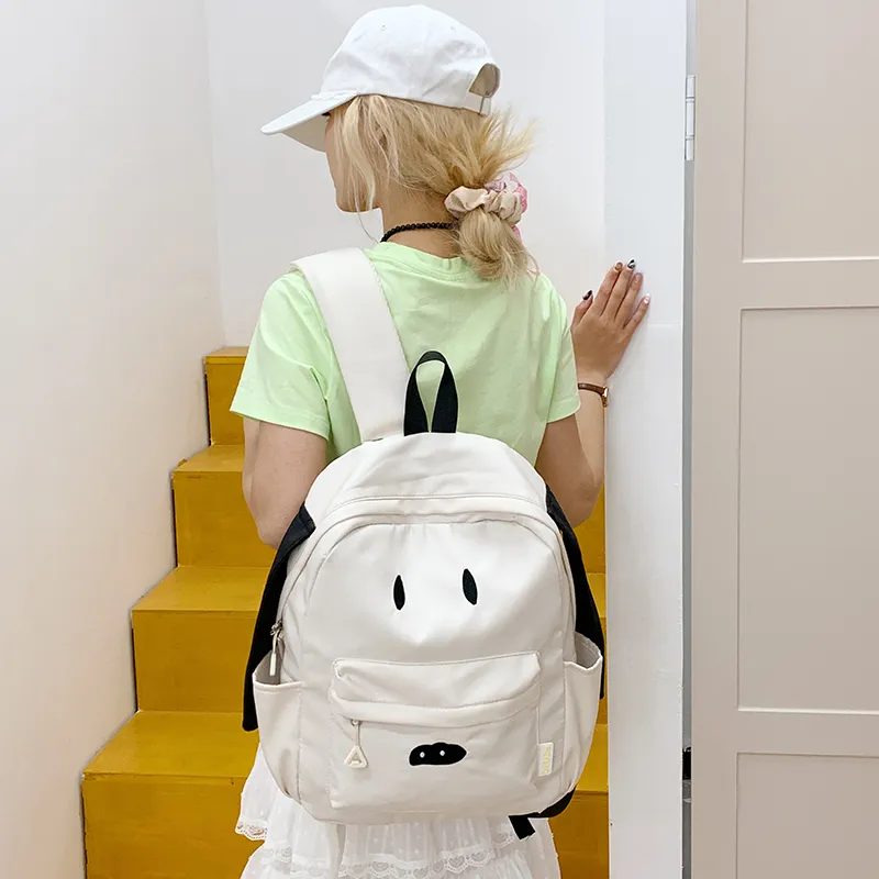 Moonshine Nylon Fabric Backpack Unisex White/Khaki/Yellow-2