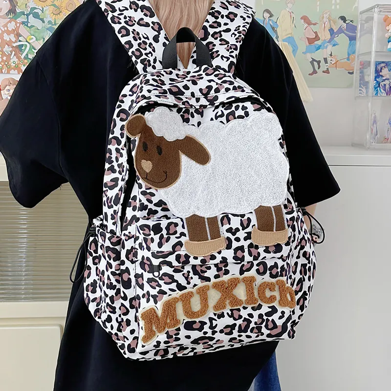 Moonshine Nylon Backpack Unisex White Leopard Print-3