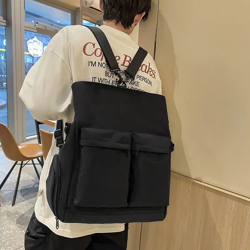 Moonshine Nylon Messenger Bag, Shoulder Bag, Crossbody Bag Unisex Black/White/Gray-3