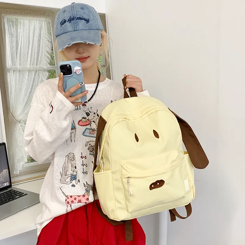 Moonshine Nylon Fabric Backpack Unisex White/Khaki/Yellow-9
