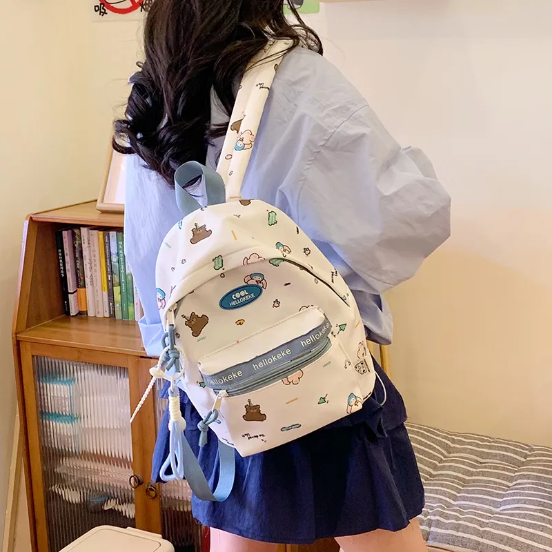 Moonshine Nylon Fabric Backpack Women's Blue/White/White & Brown/White & Blue-12