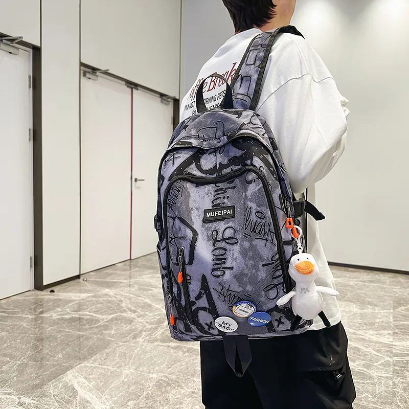 Moonshine Nylon Backpack Unisex Black/White/Blue-11