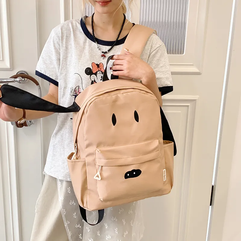 Moonshine Nylon Fabric Backpack Unisex White/Khaki/Yellow-5