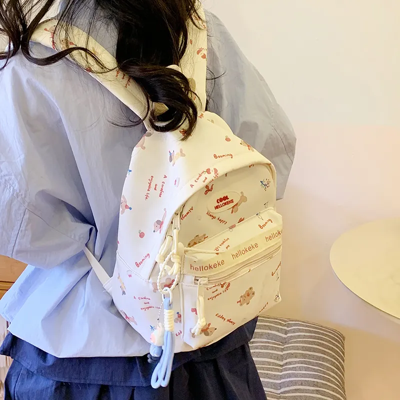 Moonshine Nylon Fabric Backpack Women's Blue/White/White & Brown/White & Blue-5