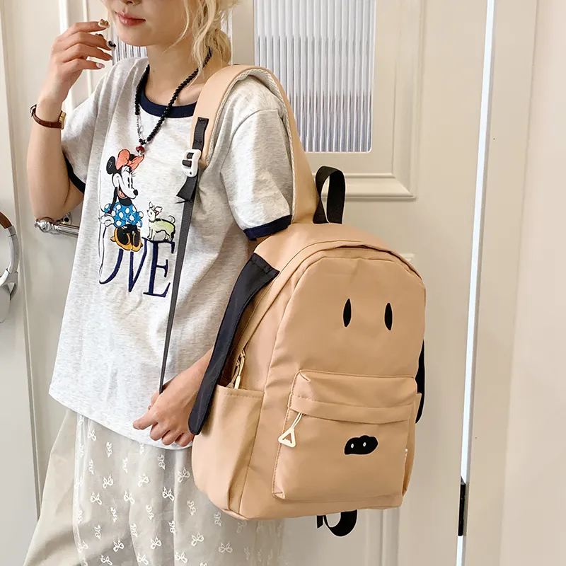 Moonshine Nylon Fabric Backpack Unisex White/Khaki/Yellow-6