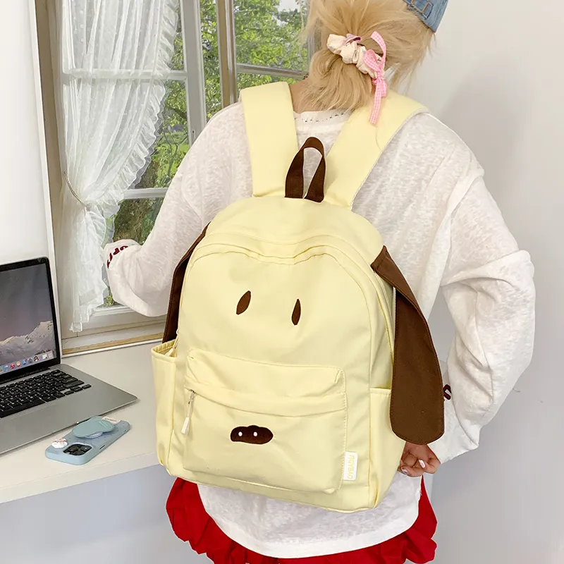 Moonshine Nylon Fabric Backpack Unisex White/Khaki/Yellow-11