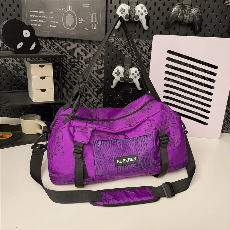 Moonshine Nylon Travel Bag Unisex Black/Ecru/Green/Yellow/Purple-13
