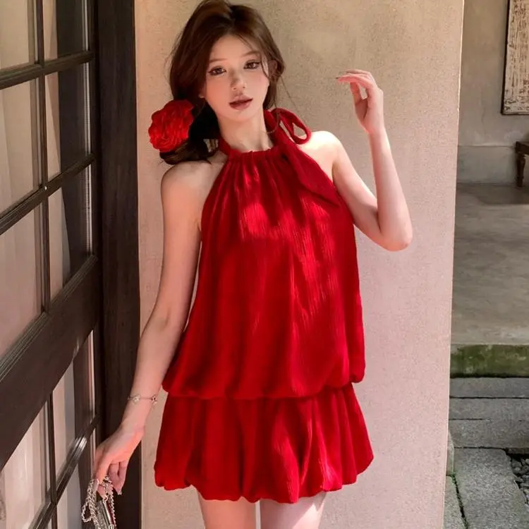 GOSO Sleeveless Dresses Women's Red-3
