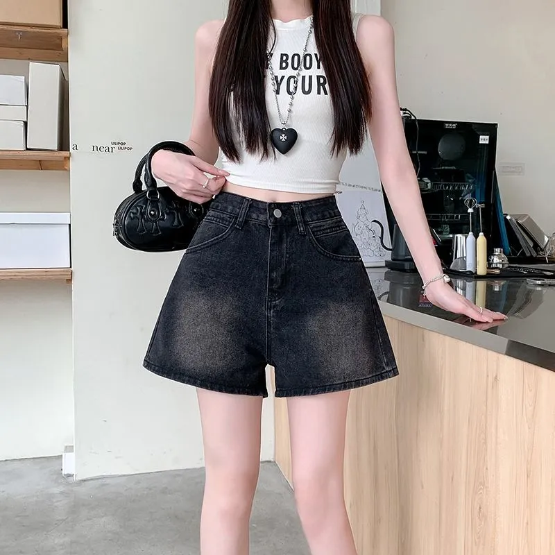 GOSO Denim Shorts Women's Black Gray Color-4