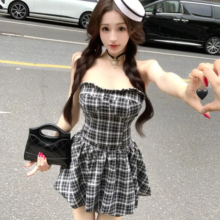 GOSO Sleeveless Dresses Women's Black Plaid Dress-4