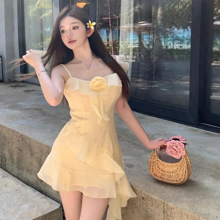 GOSO Slip Dresses Women's Almond Beige Yellow-5