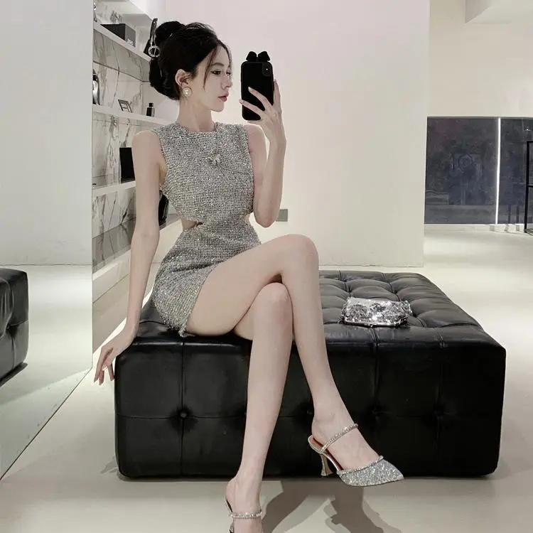 GOSO Sleeveless Dresses Women's Silver-4