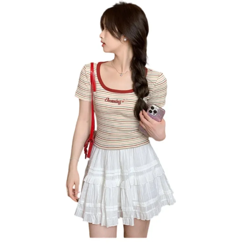 GOSO T Shirts Women's Red Stripes-1