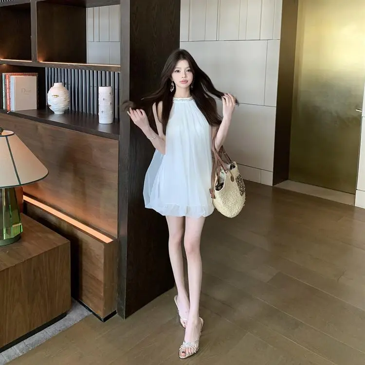 GOSO Sleeveless Dresses Women's White Skirt With Chain-4