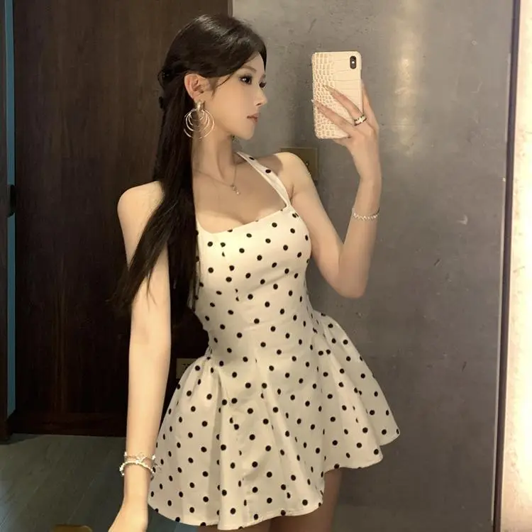 GOSO Slip Dresses Women's Polka Dot Halter Dress-5