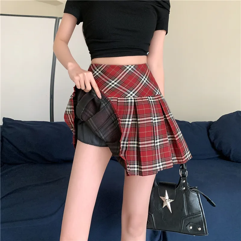 GOSO Casual Short Skirts Women's Red Plaid-6
