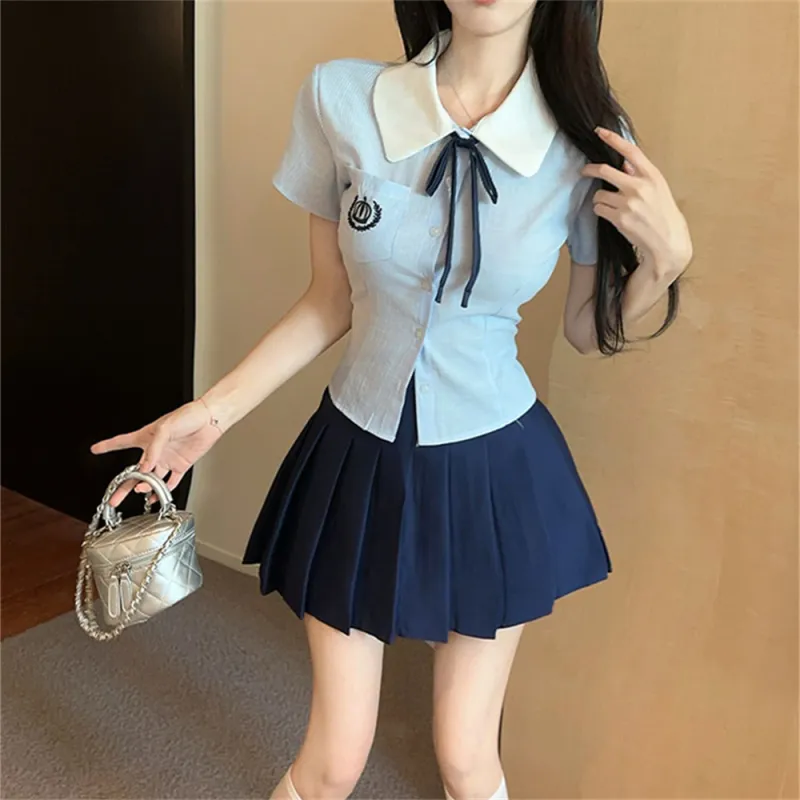 JECCI FIVE Two Piece Skirt Sets Women's Light Blue+Dark Blue-3