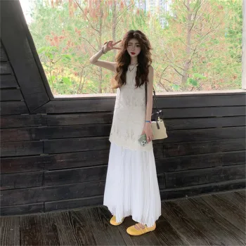 JECCI FIVE Sleeveless Dress Women's White With Embroidery