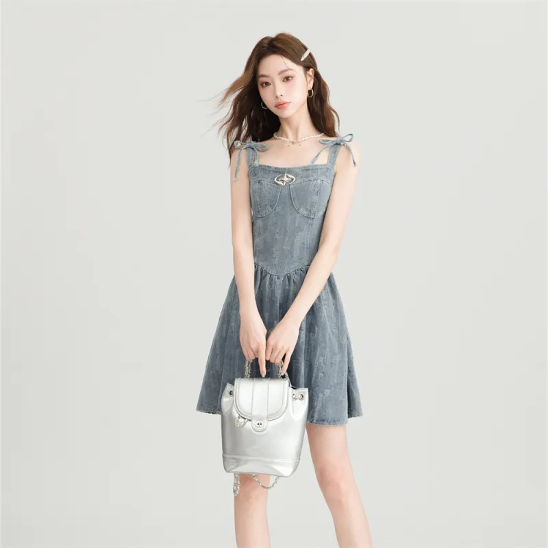JECCI FIVE Slip Dress Women's Light Blue, Adjustable Shoulder Strap Side Pull-4