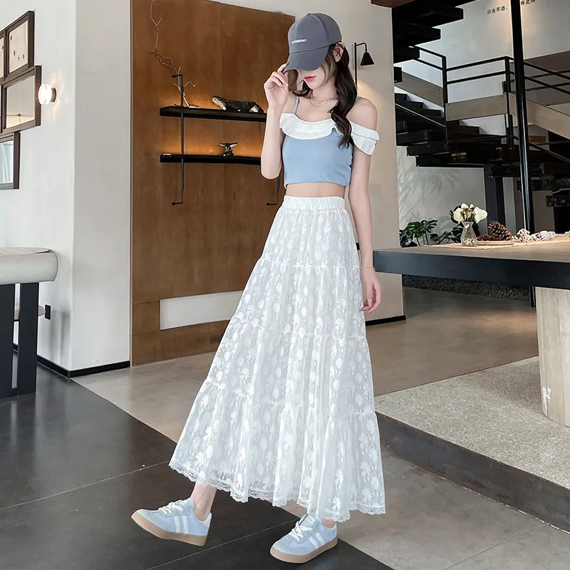 JECCI FIVE Casual Long Skirt Women's White-7