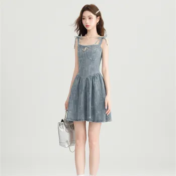JECCI FIVE Slip Dress Women's Light Blue, Adjustable Shoulder Strap Side Pull
