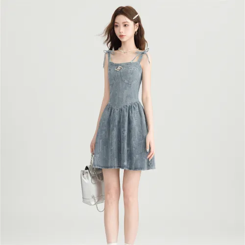 JECCI FIVE Slip Dress Women's Light Blue, Adjustable Shoulder Strap Side Pull