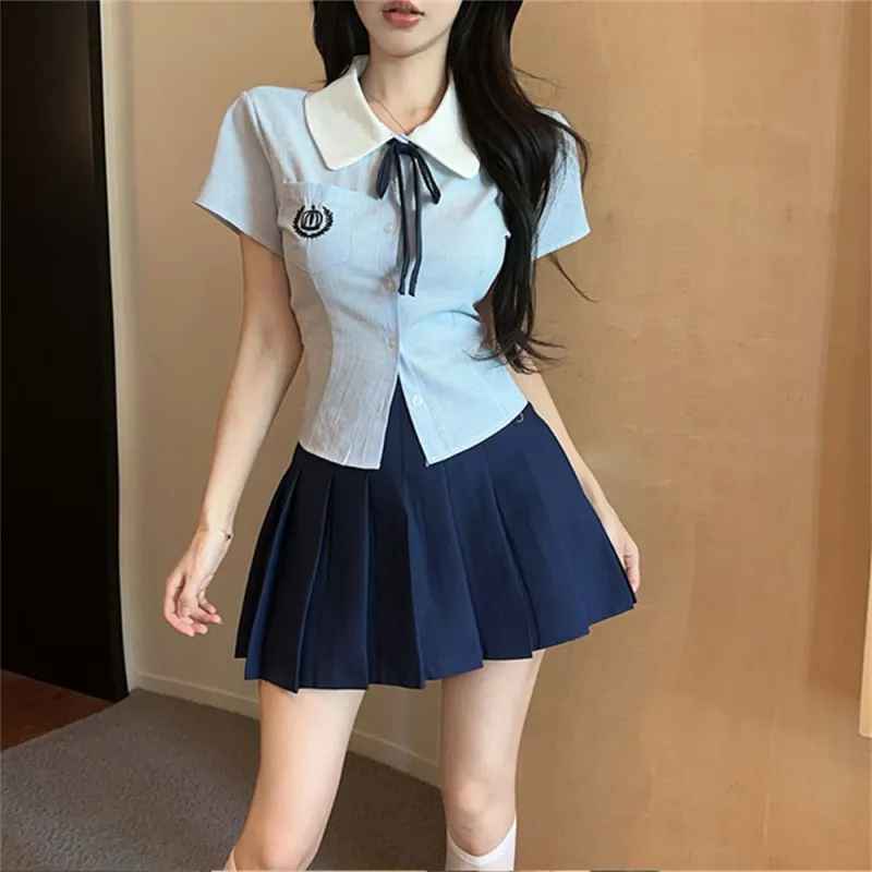 JECCI FIVE Two Piece Skirt Sets Women's Light Blue+Dark Blue-2