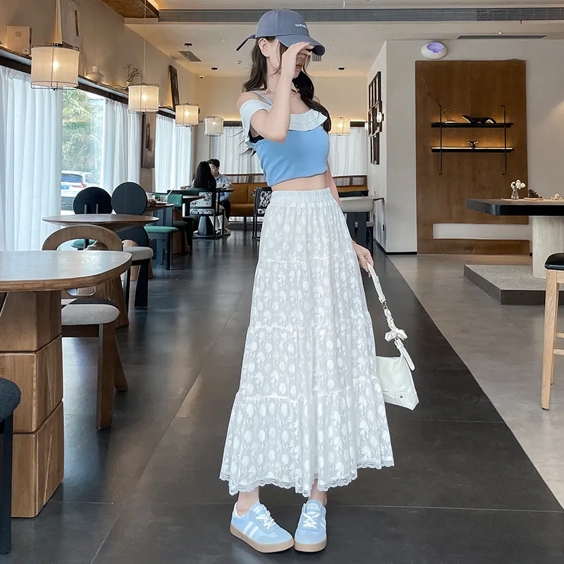JECCI FIVE Casual Long Skirt Women's White-1