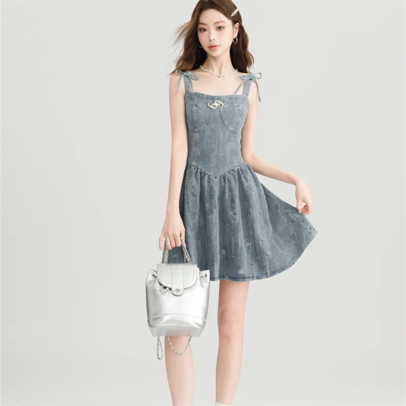 JECCI FIVE Slip Dress Women's Light Blue, Adjustable Shoulder Strap Side Pull-3