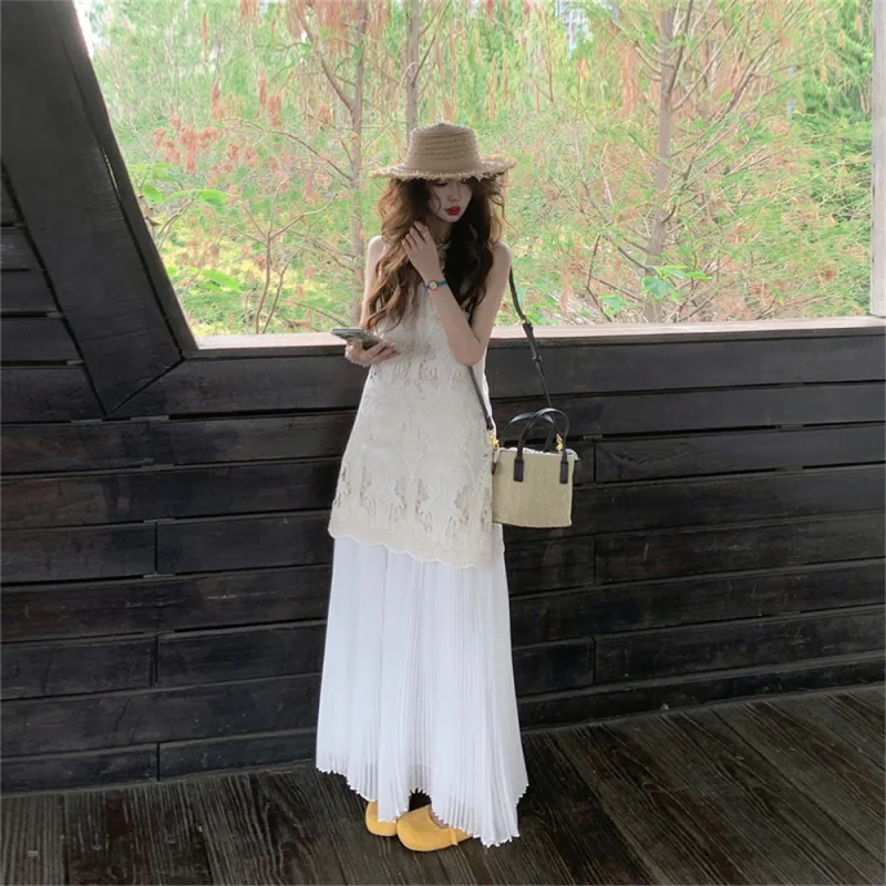 JECCI FIVE Sleeveless Dress Women's White With Embroidery-1