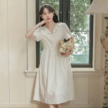 JECCI FIVE Short Sleeved Dress Women's Cotton Rice Embroidery