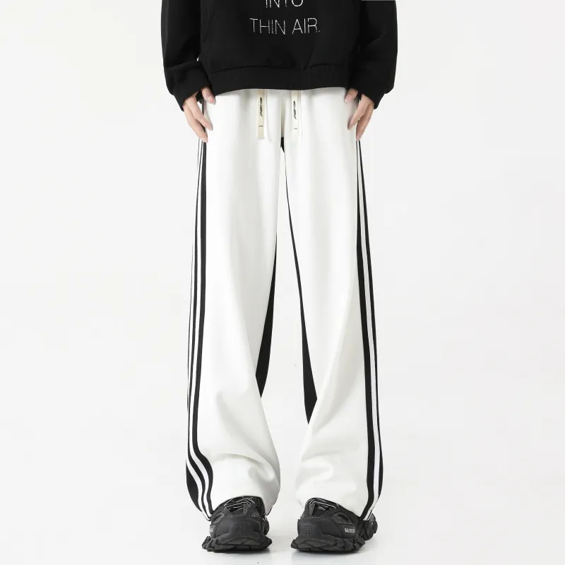 P8H9 Knitted Sports Pants Unisex Black White-2