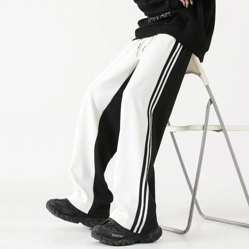 P8H9 Knitted Sports Pants Unisex Black White-6