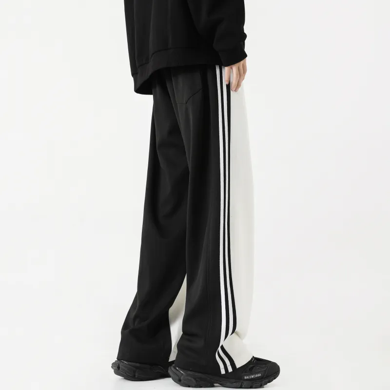 P8H9 Knitted Sports Pants Unisex Black White-5