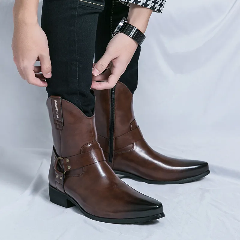 BANWEIDIYA Ankle Boots Men Black/Brown-9