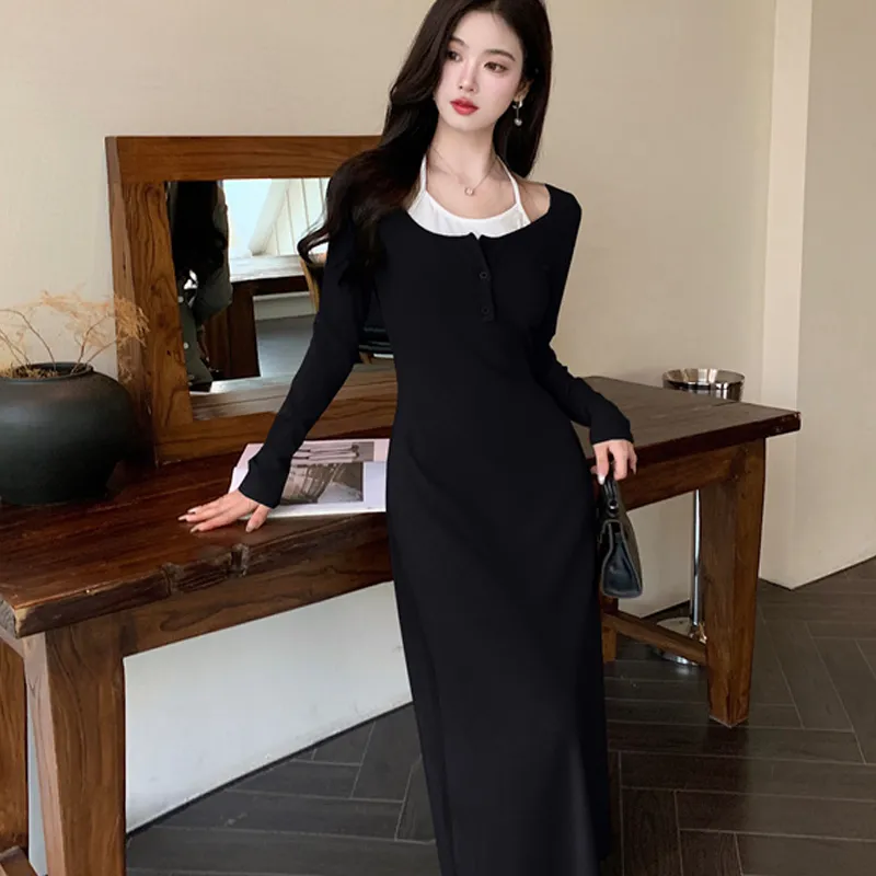 Incolore Long Sleeved Dresses Women's Black-4